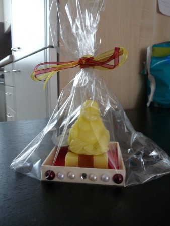 Boeddha op blokjes die de naam van de ontvanger vormen (€ 5,00)